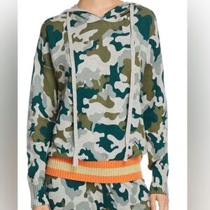 Aqua Camouflage Zip-Up Sweater with Orange Trim